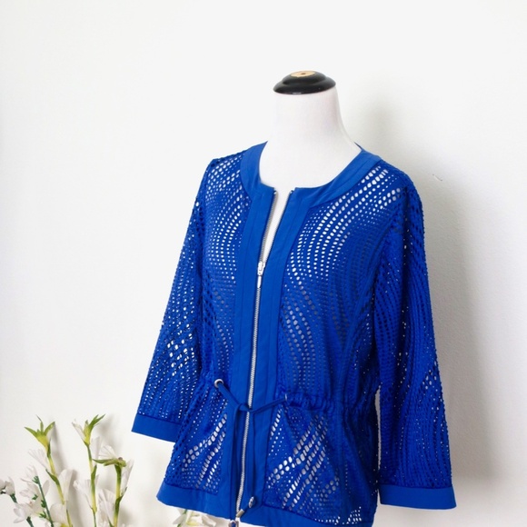 NEW! Zenergy by Chico's Blue Mesh Cardigan Jacket - Picture 2 of 8